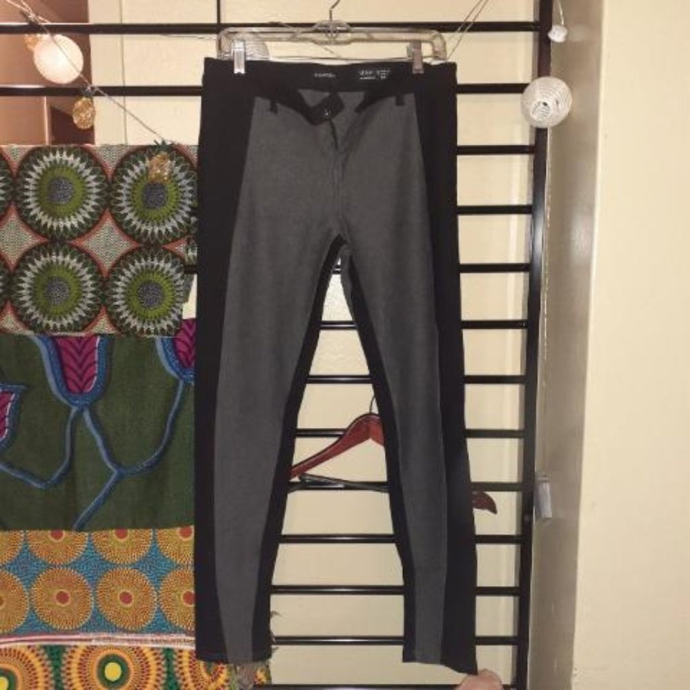 grey and black stretch pants